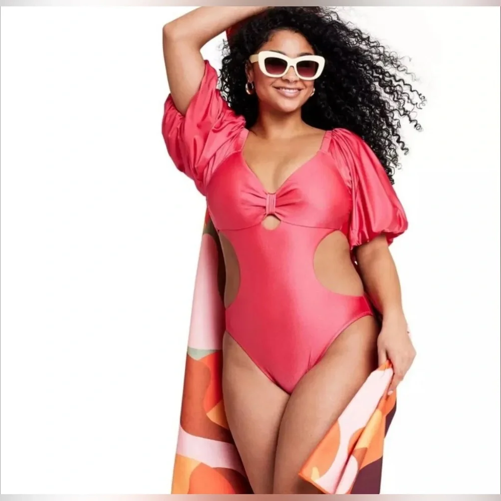 Fe Noel Pink Metallic Cutout One Piece Swimsuit (NWT) - Picture 2 of 3